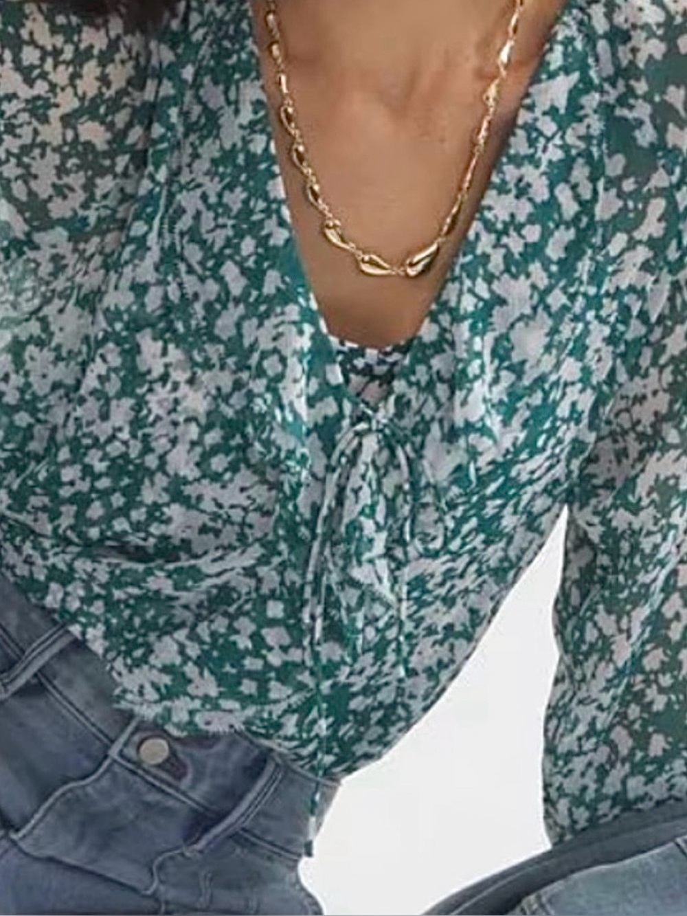 WHBM Teal Green Floral Blouse with Matching Camisole